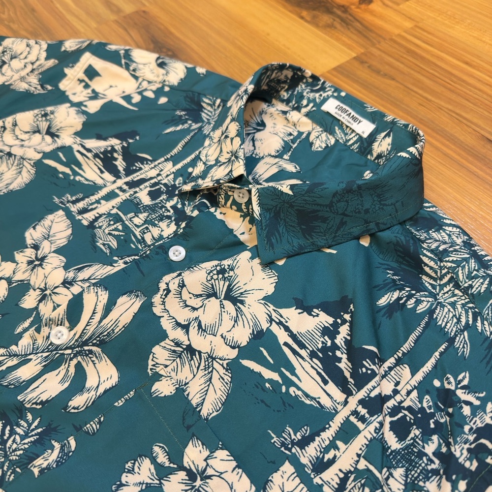 Tropical Print Men's Button Down Short Sleeve Shirt - Picture 3 of 8